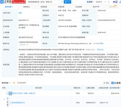 蔚來于武漢成立新能源科技公司，布局人工智能軟件開發